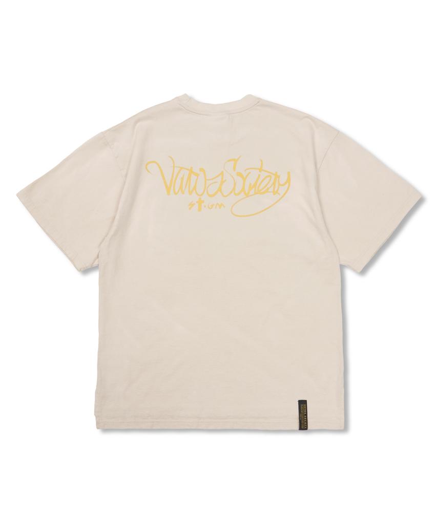 STIGMA Crayon Flower Vintage-Like Washed Oversized Short Sleeves T-Shirts Beige