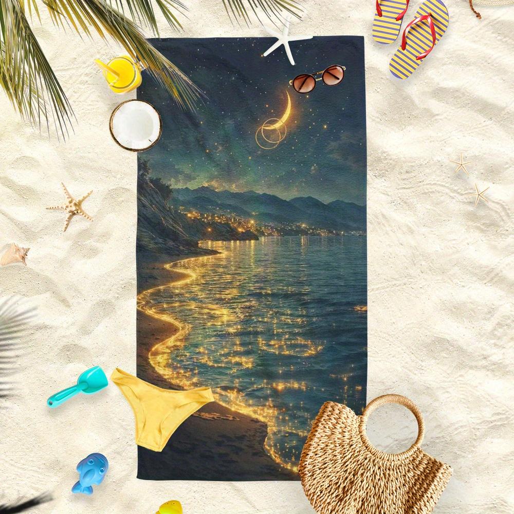 Stunning Nighttime Crescent Moon Starry Sky Towel, Large Durable Stylish for Beach Pool