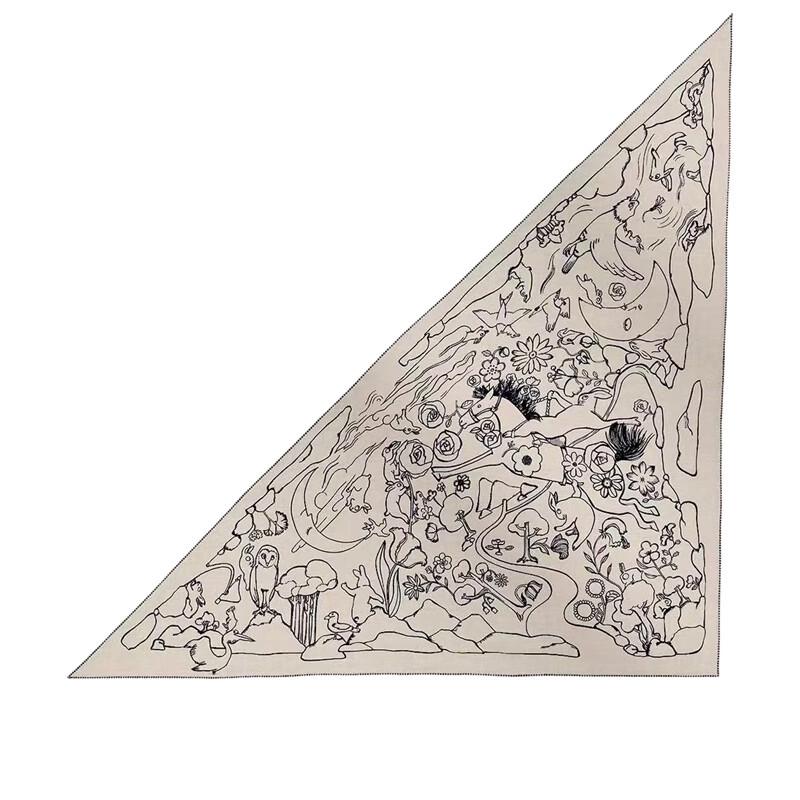 NINA SOLOR Rabbit Print Silk Wool Scarf Shawl