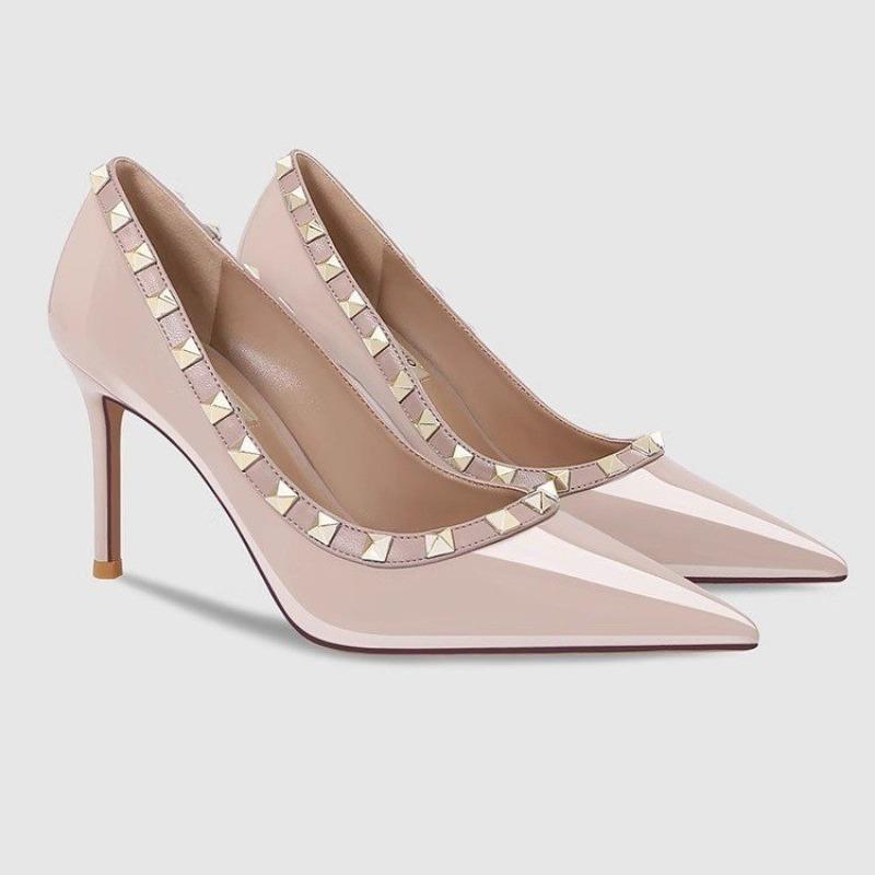 Fashion 2025 New Versatile Patent Leather Studded High Heels Women's Professional Work Single Shoes