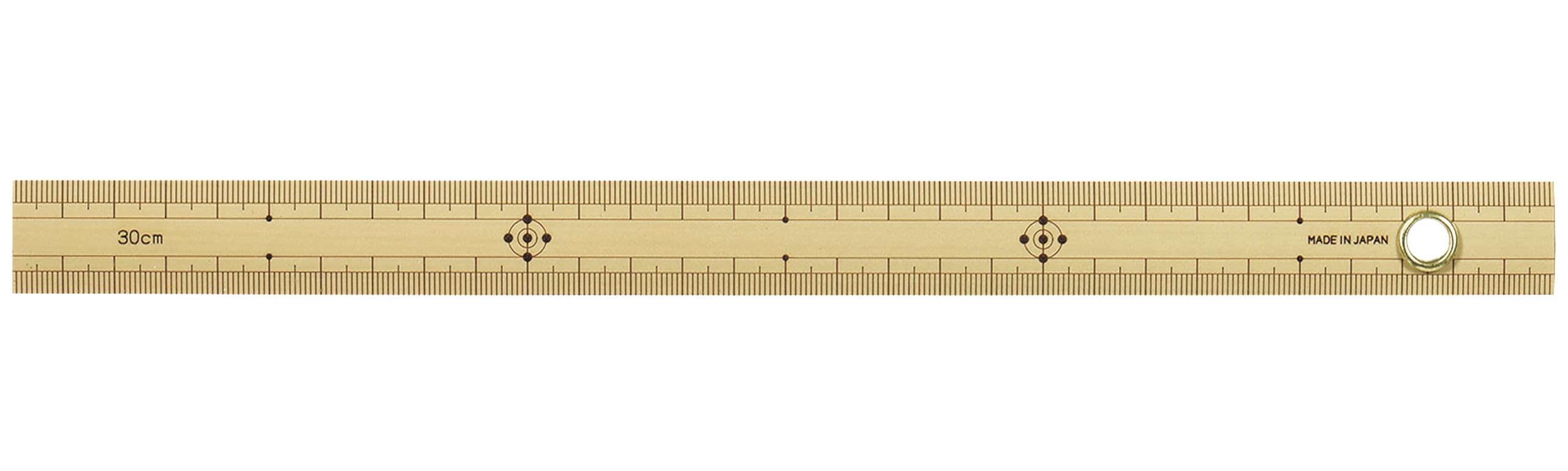 Shinwa Sokutei Bamboo 1mm pitch on upper and lower with 71760 Ruler, 30cm, sections, eyelets, коричневый