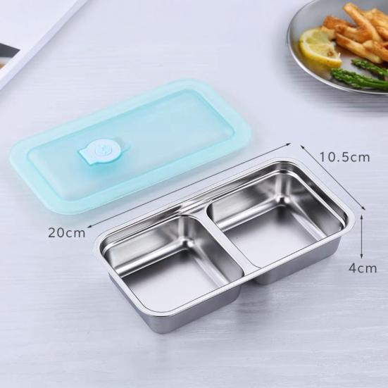 Stainless Steel Snack Containers Anti-Leak 2 Compartments Dipping Container Reusable Condiment Containers with Lids Metal Lunch Box