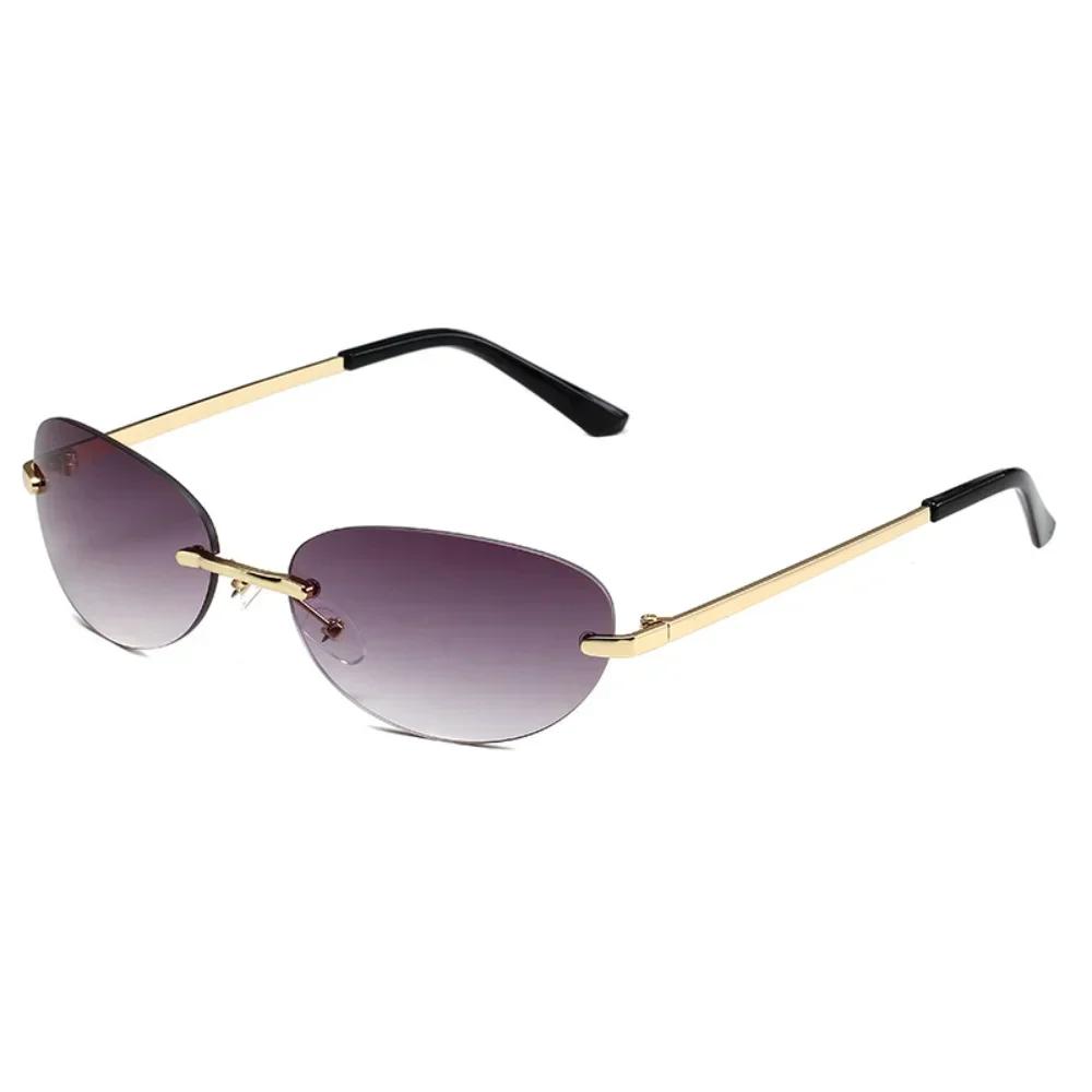Luxury Brand Designer Y2K Rimless Oval Sunglasses for Women Men UV Protection Sun Glasses Punk Popular Goggle Shades