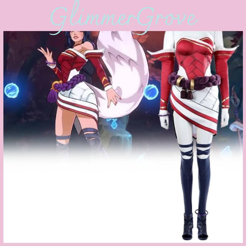 2xko Ahri Cosplay Costume Multipiece Set Satin Dress Doublelayer Pants For Anime Role Play Halloween Conventions