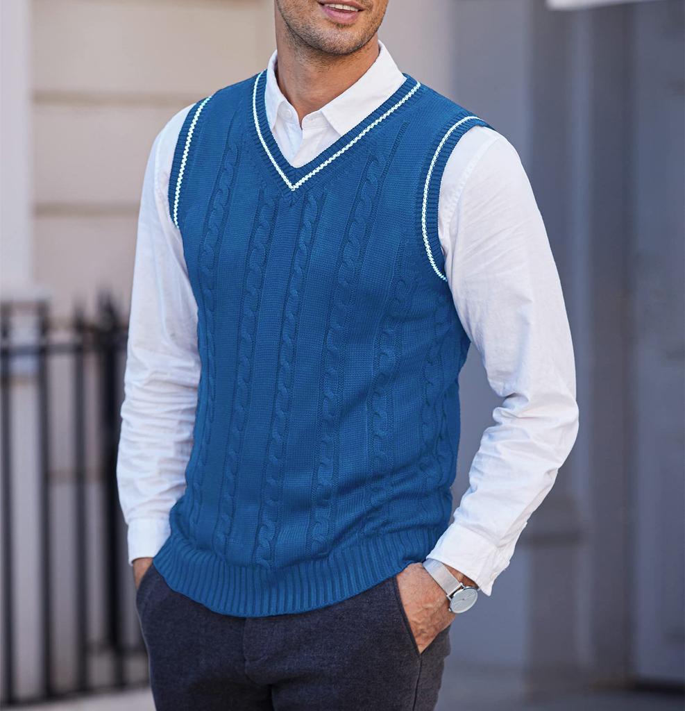 Men's Knitted Vest, Sleeveless, Casual V-neck, Thickened Waistcoat