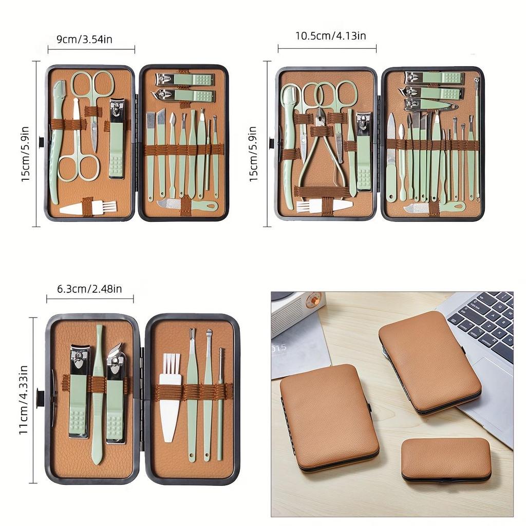 7/16/24 Pcs New Green Stainless Steel Manicure Set, Pedicure Tools Eyebrow Trimming Scissors For Men And Women, Manicure Tools, New Year Gift