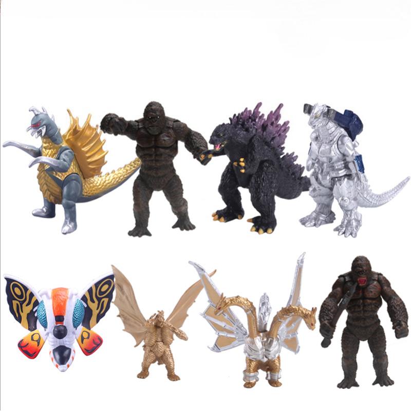 8pcs Godzilla Vs Kong Model Anime Figurine Mechagodzilla Dinosaur Action Figure Collectible Model Doll Toys Kids Birthday Gifts