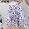 Sommer Vielseitiger Chiffon-Blumenrock Weiblicher süßer und frischer elastischer hoher Taillen-Dünner Halbkörperrock in A-Linie