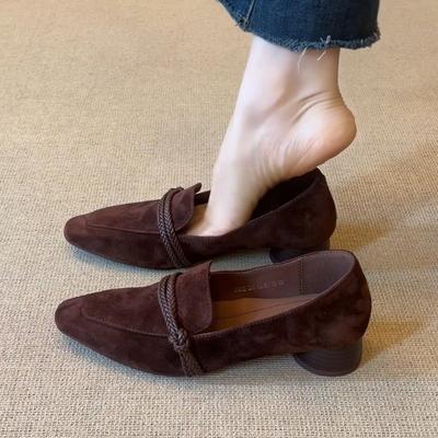 Wersja ze skóry owczej~ literacki i retro styl buty do pracy mokasyny damskie wszechstronne wsuwane francuskie buty płaskie leniwe Doudou shoes