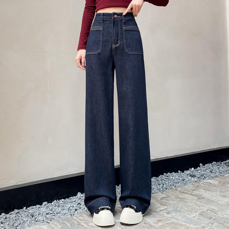 High-Waisted Blue Slim-Fit Straight-Leg Drapey Jeans - Autumn 2025 Collection