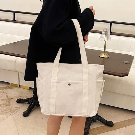 Üniseks Kanvas Omuz Çantası Büyük Kapasiteli Tote Fermuarlı Kapatma İş Seyahat Kolej Sokak için Günlük El Çantası