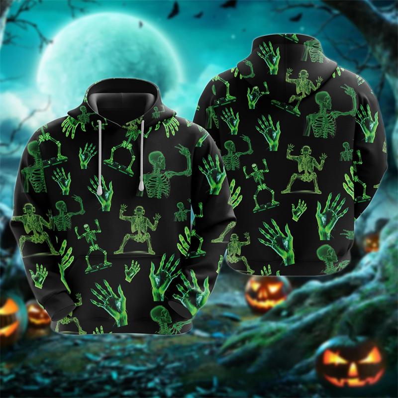 Funny 3D Horror Ghost Pattern Men's Hoodie Halloween Pumpkin Print Sweatshirts Hip Hop Trend Hooded Shirt Autumn Y2k Clothes Top