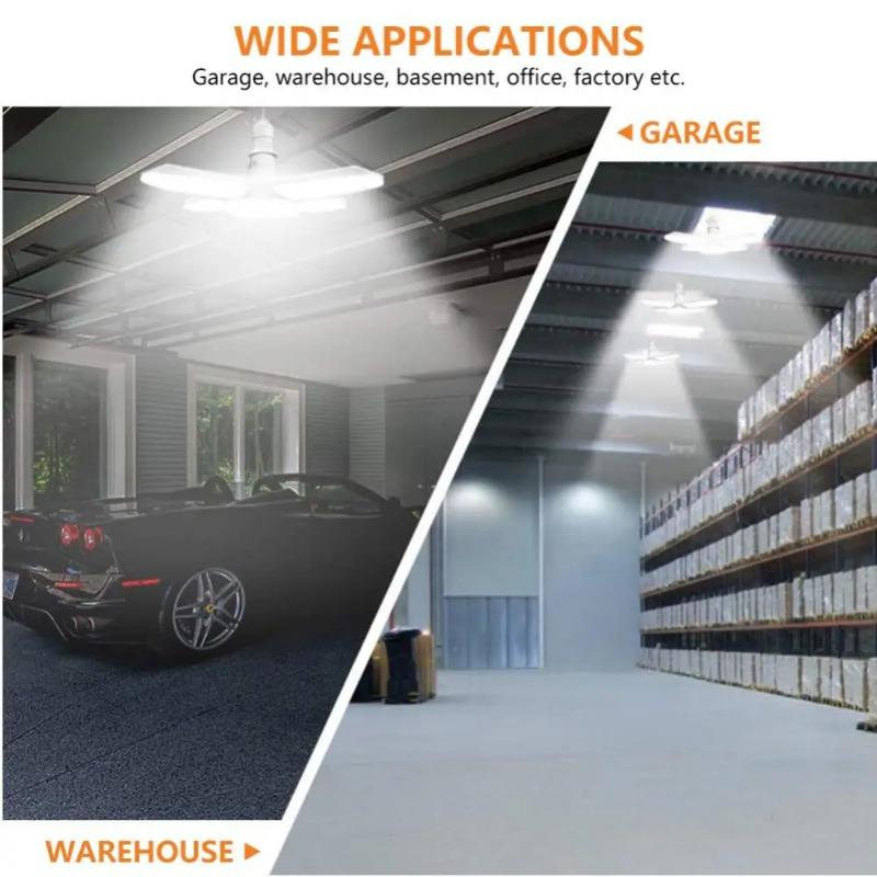 E27 LED Light Garage Lights 3800LM Led Garage Ceiling Lights Deformable Led Garage Lights With 4 Ajustable Panels