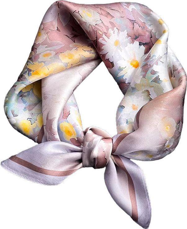 100% Natural Silk Scarf Women Square Floral Neck Hairband Wrist Shawls Wraps Foulard Scarves Pashmina Neckerchief Hijab Kerchief