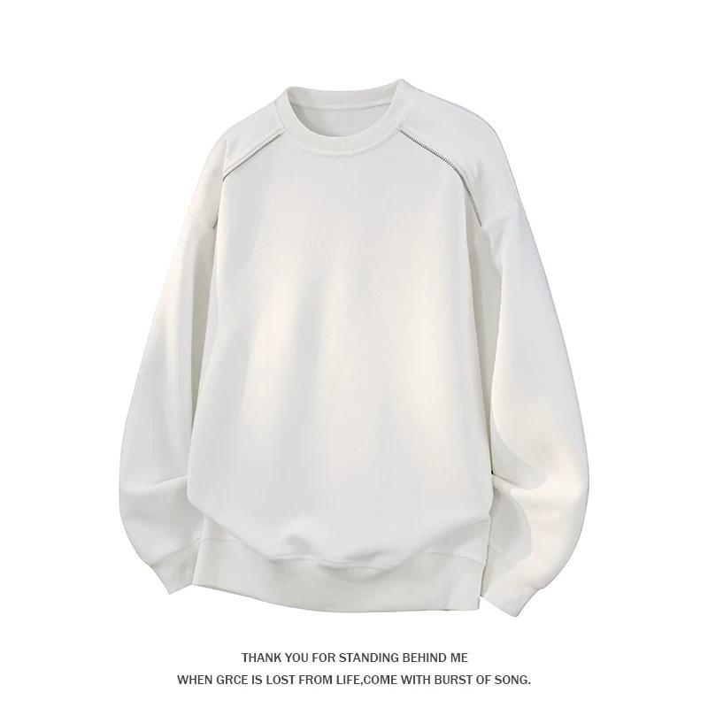 Mens Casual Round Neck Sweatshirt 2026 Loose Fit Solid Color Top Teens Daily Wear