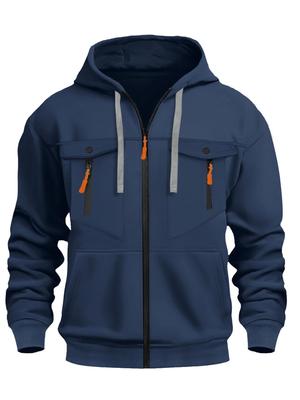 European Size Men's Multi-pocket Zipper Hoodie Sweatshirt for Autumn/Winter