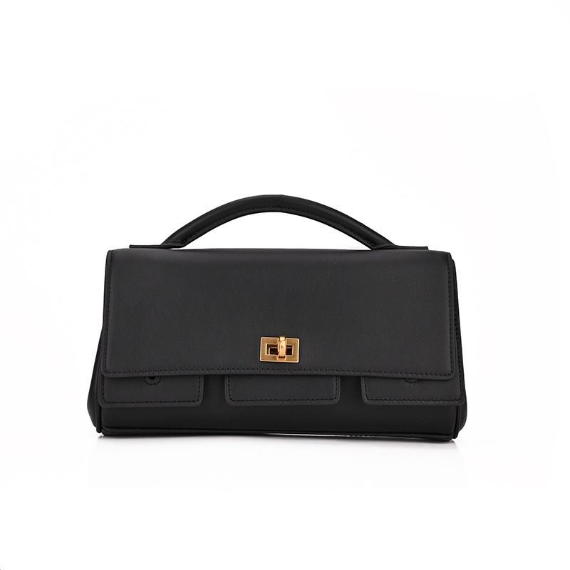 Genuine Leather Mini Square Bag With Lock Top Handle Crossbody Shoulder Women