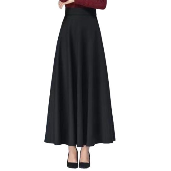 Maxi Skirt High Waist A-Line Long Skirt with Pockets Breathable Slimming Large Hem Design Office Lady Skirt