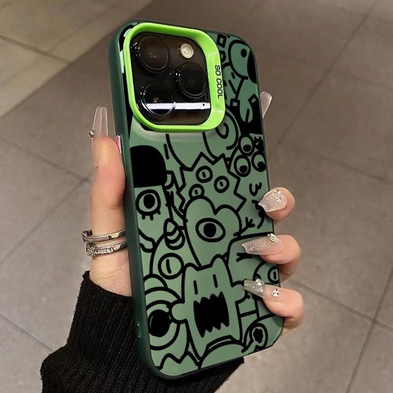 Super Cool Black Graffiti Anti-fall Phone Case for iPhone 16 15 14 13 12 11 Pro Max X XS Max XR 7 8 16 Plus SE2 Matte Hard Cover
