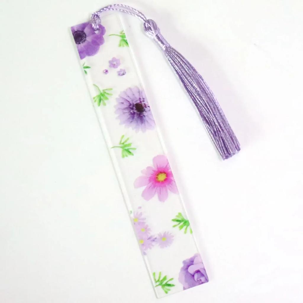 Blumenlesezeichen Transparenz Lila Harz Seitenmarkierer Lesezeichen für Frauen Transparent Weihnachtsgeschenk für Lehrer Schülerbedarf