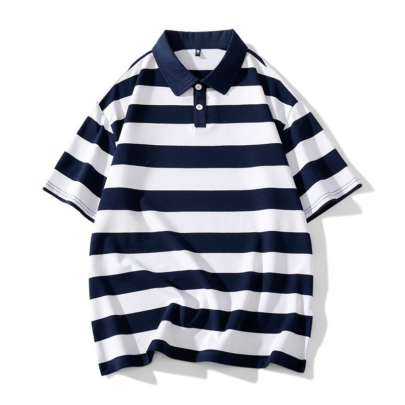 Striped Polo Shirt with Contrasting Colors On Summer Short Sleeved T-shirt