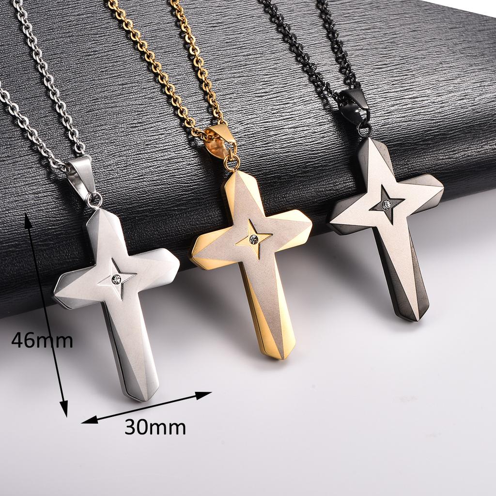 Stylish Stainless Steel Double Cross Pendant Necklace for Women Men Religious Faith Prayer Charms Chain Metal Jewelry Accessory