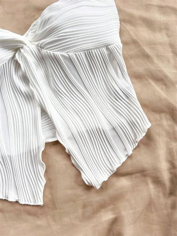 Tank Top phumee Twist Knot Front Off the Shoulder Floral Print A2425