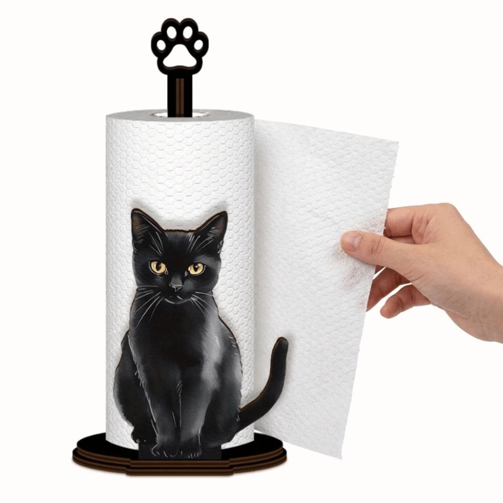Wooden Base Bow Kitty Kitchen Towel Rack Cute Food Wrap Storage Rack For Kitchen