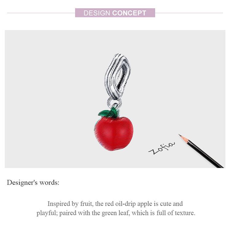 WOSTU Hypoallergenic Red Apples & Green Leaves 925 Sterling Silver Charm Pendant Beads Fit Original Bracelet Pendant Fine Jewelry