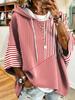 Printed diagonal vertical striped hooded sweatshirt, European and American plus size women's three-quarter sleeve loose shoulder hoodie