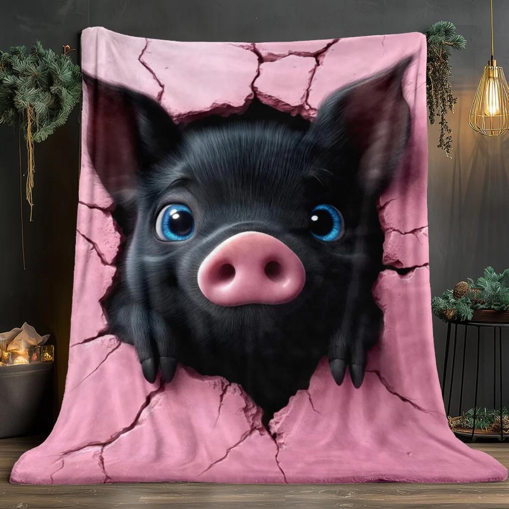 Adorable Black Pig Throw Blanket for Cozy Home Decor Soft Flannel Provides Warmth and Comfort Great Gift for Animal Enthusiasts