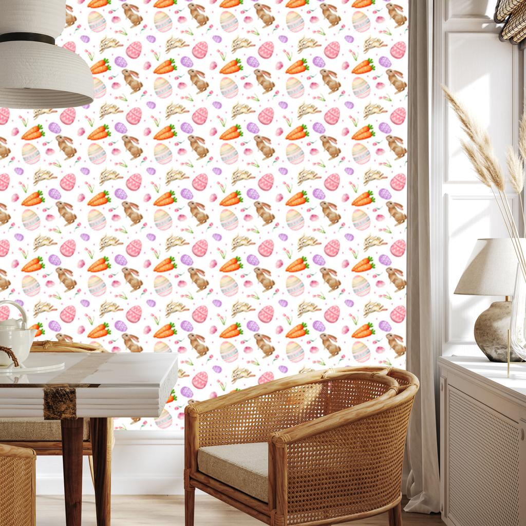Easter wallpaper white, cream and coral for living room and bedroom 50x1000