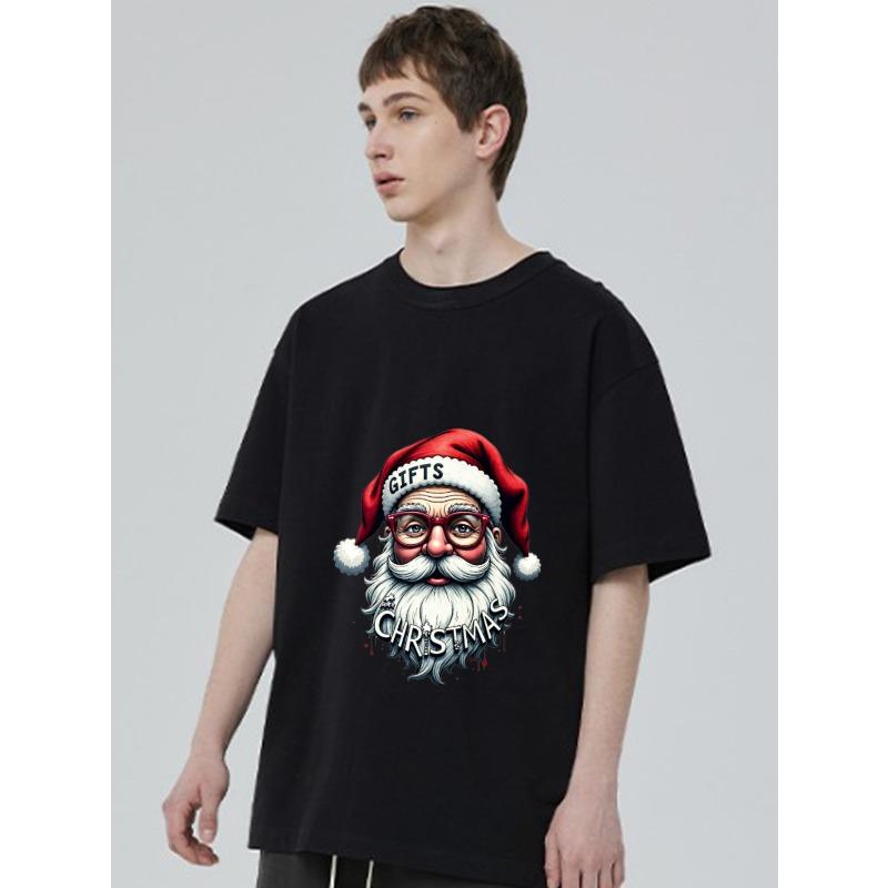 Weihnachts T-Shirt Schwarzer Weihnachtsmann mit Brille und Geschenken Text Feiertags-Partykleidung