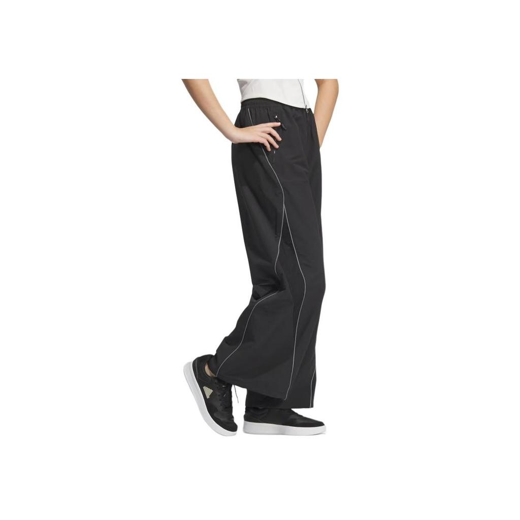Adidas Striped High-Waisted Loose Straight-Leg Retro Sports Long Pants Women Bottoms Black JJ1097