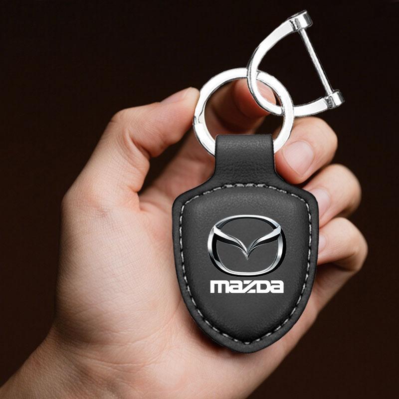 AAEY1 Leather Car Keychain Shield Type Key Ring Keychain for Mazda M3 M6 MP Skyactiv Axela Atenza Biante BT-50 CX-30 Car Accessories