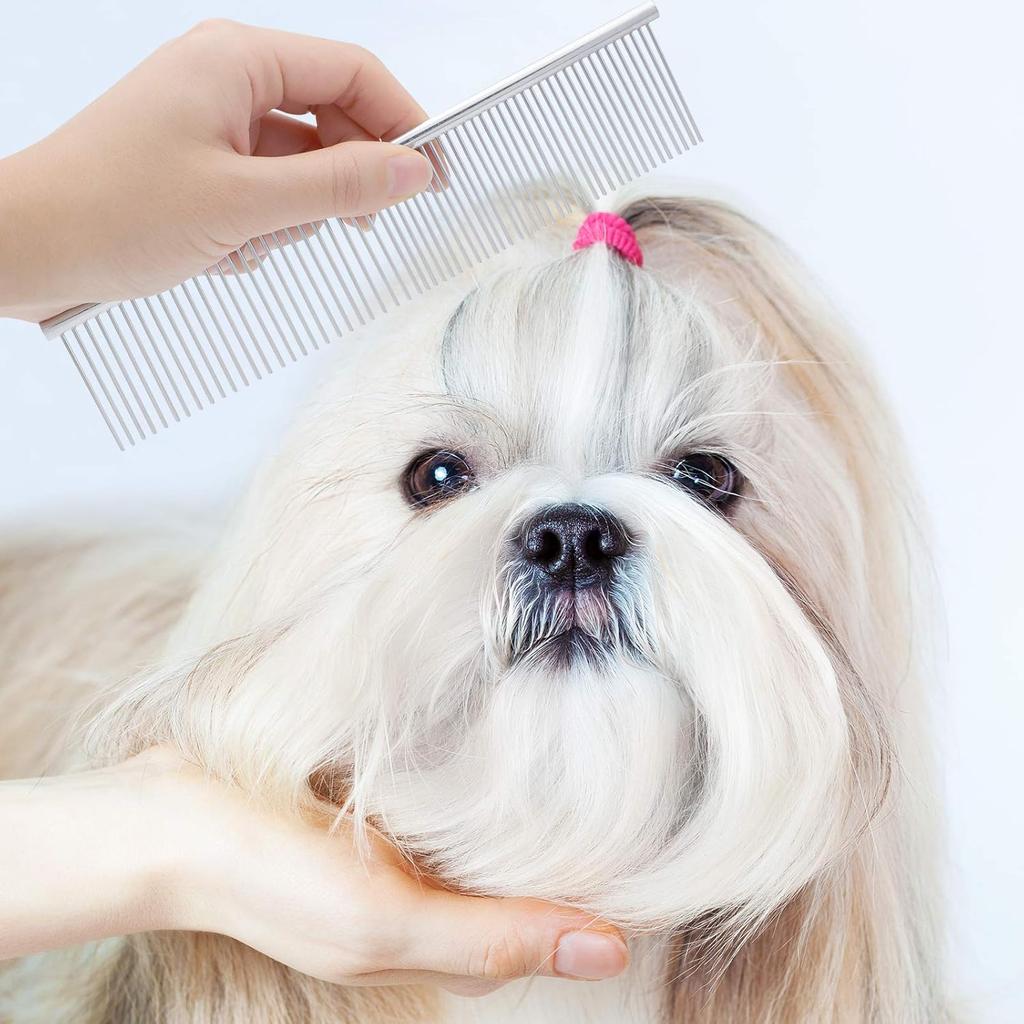 Pets Grooming Comb Kit for Small Dogs Puppies Cat for Tear Stain Remover, 2-in-1 with Round Teeth To Remove Knots Crust Mucus