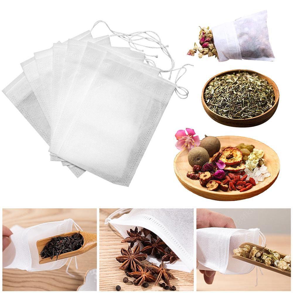 100Pcs Drawstring Disposable Coffee Pouches Non-woven Fabric Drawable Tea Filter Bags with String Large Multi-size