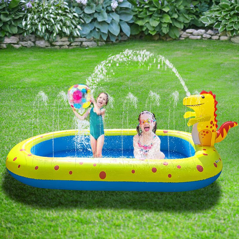 Opblaasbaar Dinosaurus Haai Splash Pad Buitenzwembad voor Kinderen, Dolfijn Sprinkler Speelmat Opblaasbaar Zwembad voor Peuters