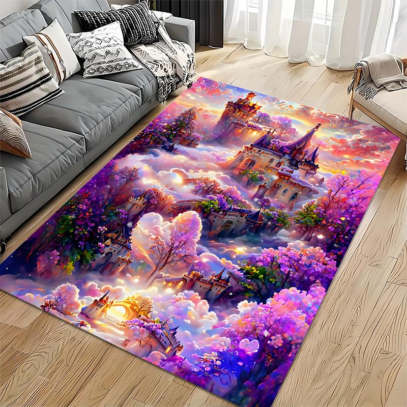 Whimsical Fantasy Castle In Clouds Rug Non-slip Rug Suitable for Living Room and Bedroom Sofas.