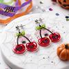 Dark Style Pendant Earrings 1 Pair Acrylic Cherry for Women, 2D Fruit Dangle Drop Halloween Party Jewelry with Spider Web And Bow, Punk Goth Aesthetic
