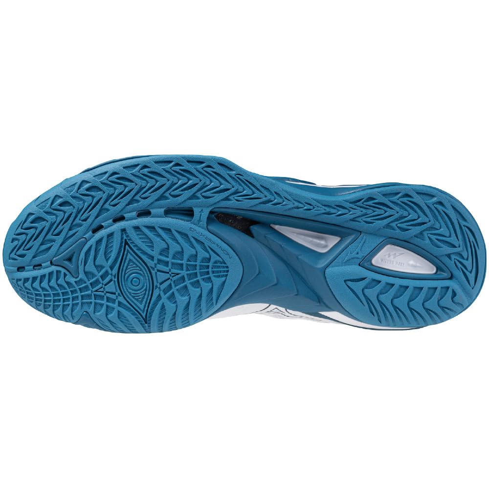 Mizuno Wave Mirage 5 Handball Shoes, Club Activities, Wide Width, Lightweight, Indoor, White/Blue/Silver, Size 28.0 cm, 2E