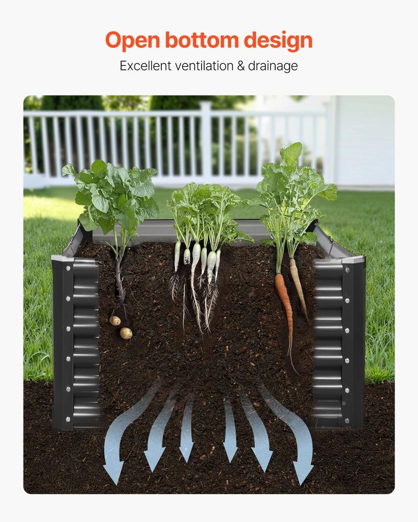 Metal Raised Garden Bed, 1.8 X 0.9 X 0.4 M Outdoor Galvanized Planter Garden Box, Open Bottom Design, Large Planter Raised Bed for Growing Vegetables,
