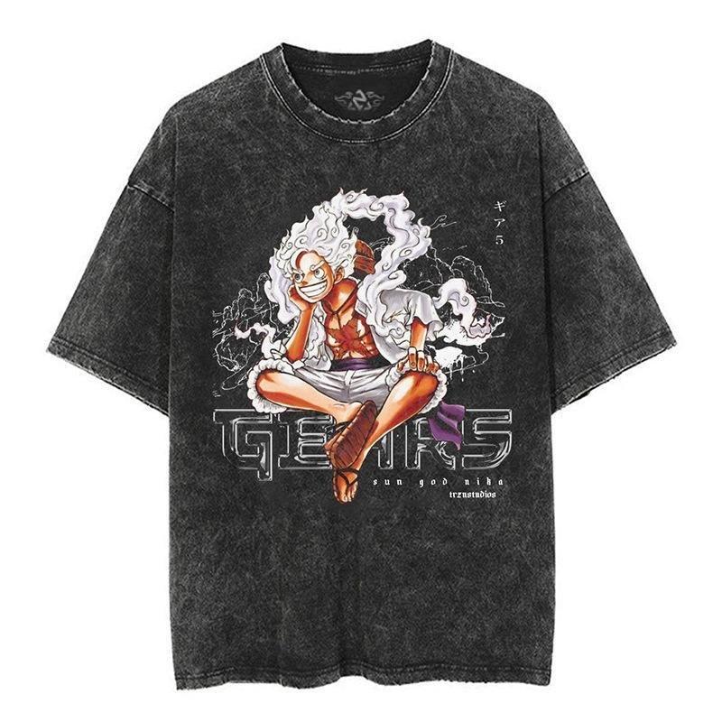 Unisex Oversized Anime Gewassen T-shirt Mannen One Piece Streetwear Vrouwen Korte Mouw Grafisch T-shirt Zomer Harajuku Casual Top HipHop