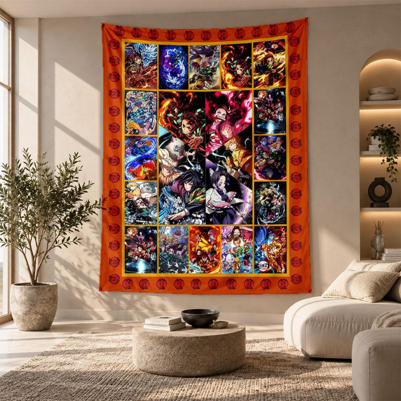Arazzo Decorativo, Arte da Parete Stampato Demon Slayer, Appeso a Parete Leggero per Sfondo Camera da Letto