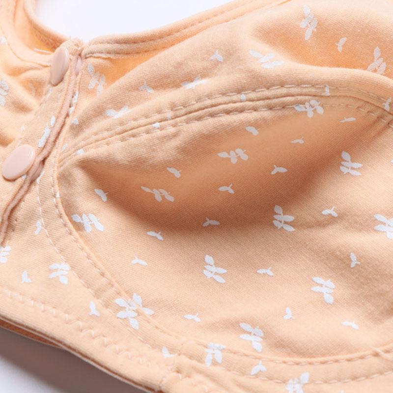 Printed Underwire Cotton Underwear Without Steel Ring Front Opening Buckle Lightweight Breathable Mom's Wide Shoulder Strap Vest Simple Casual