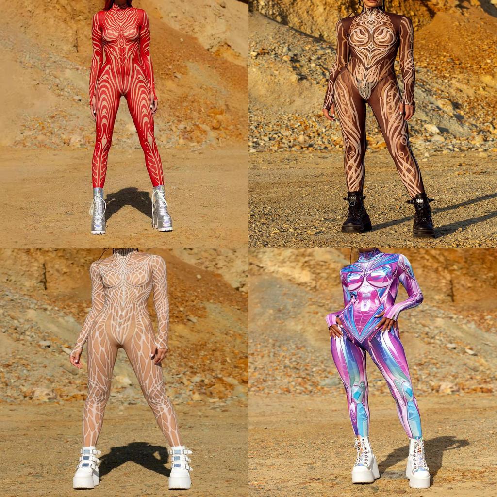 Halloween Adults 3d Printed Bodysuit With Spandex Blend For Cosplay And Street Style