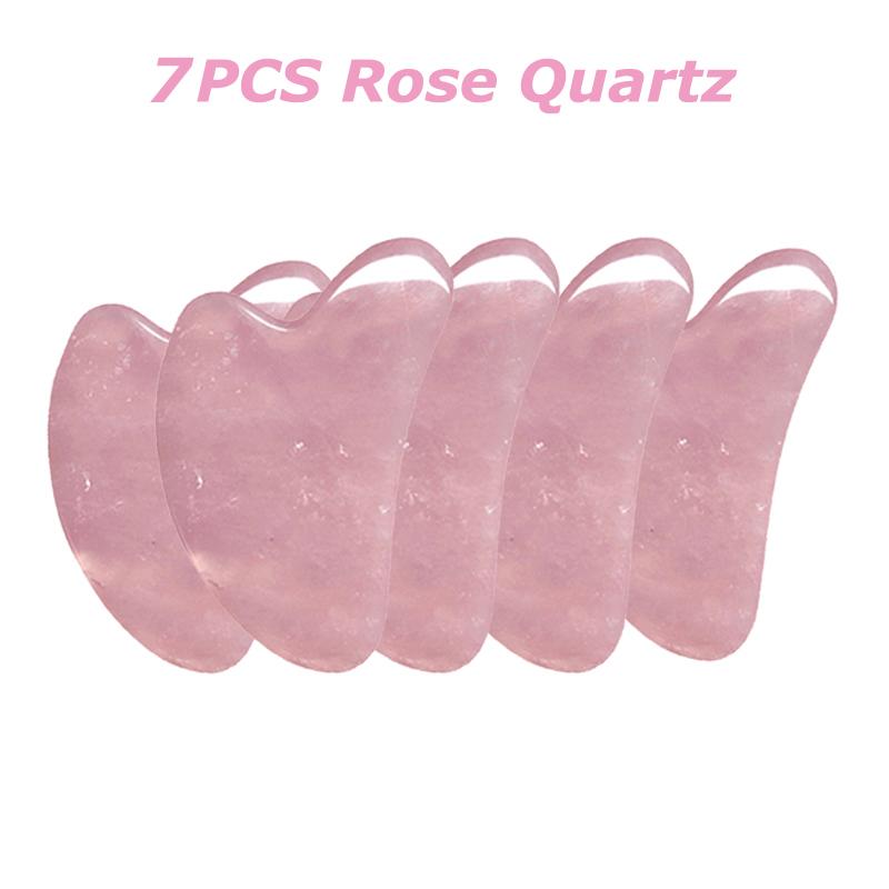 7pcs/ Gouache Scraper Rose Quartz Jade Guasha Stone Board Jade Massagers For Face Gua Sha Scraper Body Acupuncture Face Lifting