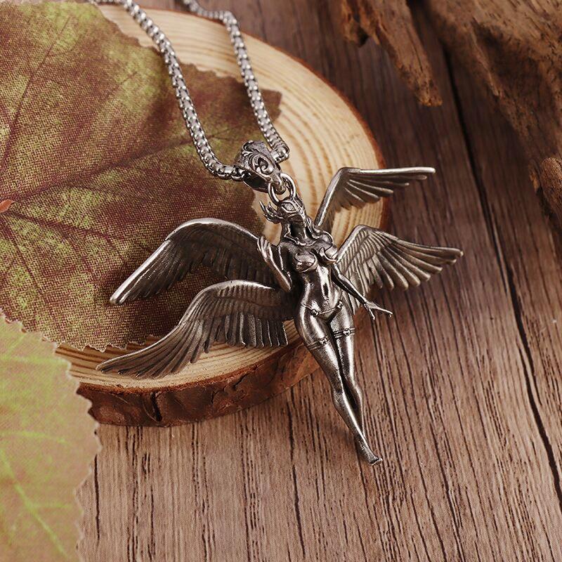 Exquisite Four-Winged Angel Pendant Sexy Goddess Mechanical Female Warrior Necklace Male and Female Couple Hip-Hop Trend Jewelry