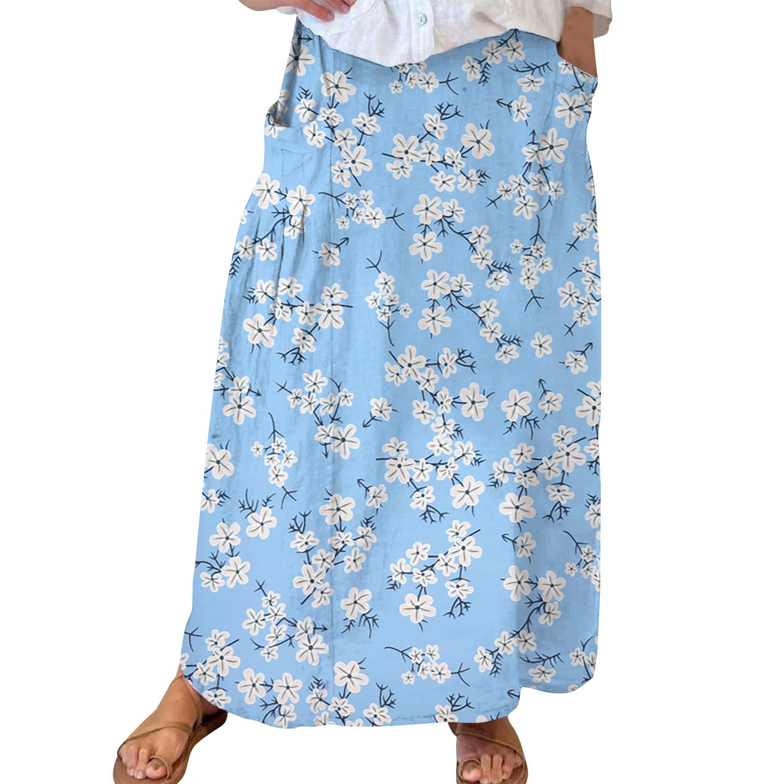 

Женская повседневная свободная юбка-макси в стиле бохо с эластичной резинкой на талии, пляжная, струящаяся, с карманом XL небесно-голубой