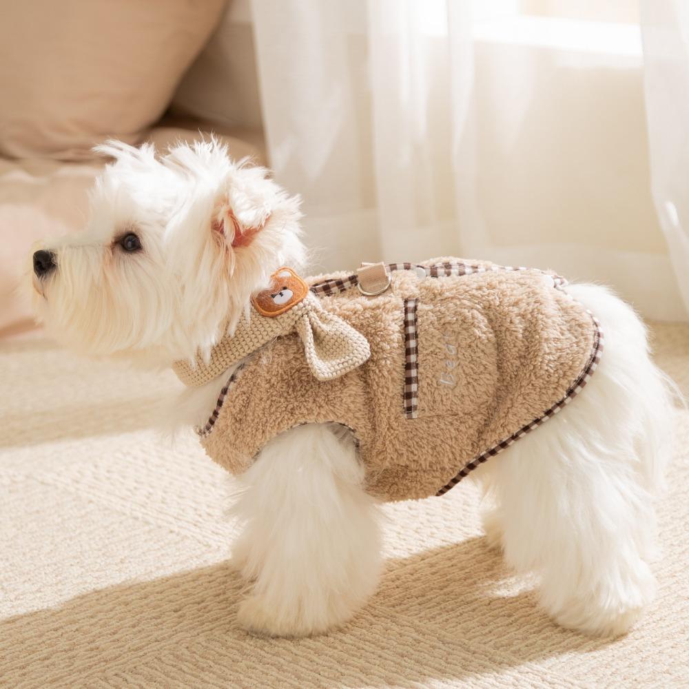 Cartoon Bear Puppy Coat Scarf Set Cotton Warm Dog Vest Jacket Comfortable Double-faced Pile Pet Costume